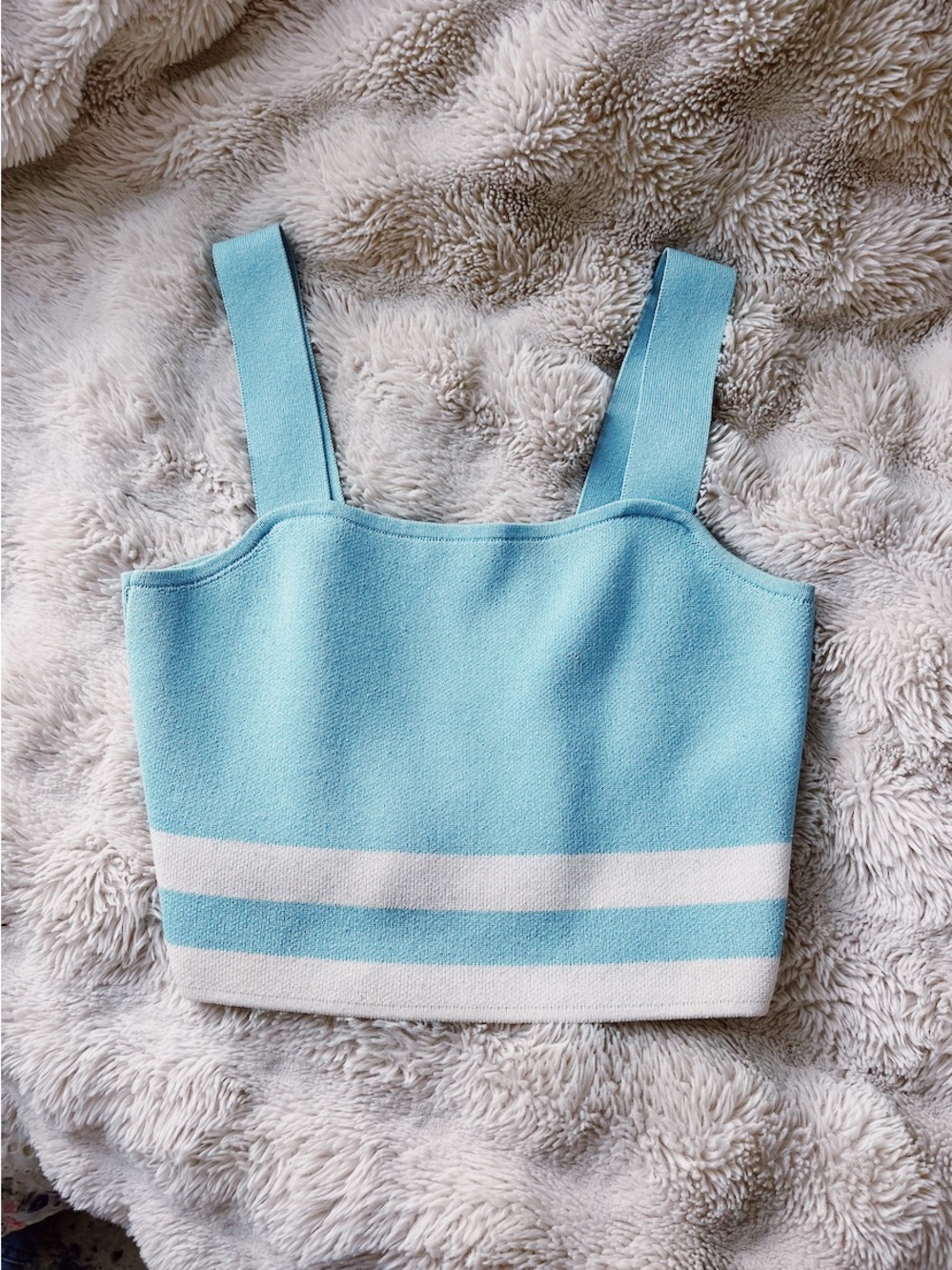 Light Blue Striped Knit Crop Tank